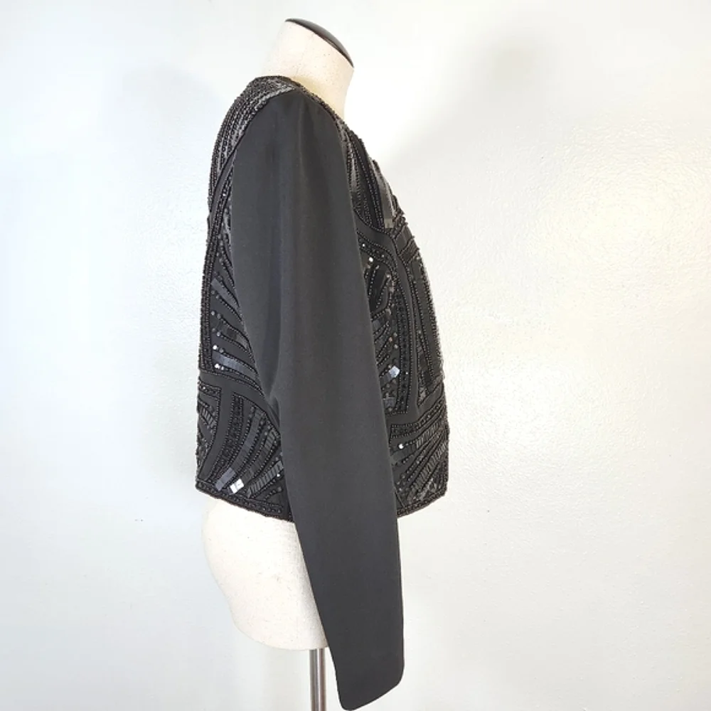 CACHE Embellished Sequin & Beads Evening Dress Black Jacket Medium - Picture 7 of 16